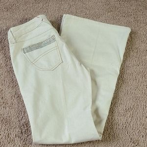 Women's Cream Jeans with Rhinestone Pocket Detail